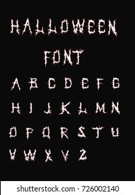Halloween  Font - Detailed vector alphabet - White creepy font with red outline
