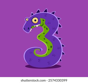 Halloween font digit 3 three scary monster character. Bizarre reptile math typeset digit. Alien creature vector arabic font figure or number or spooky fantasy snake monster mathematics numeral symbol