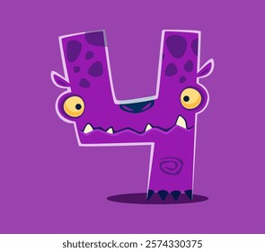 Halloween font digit 4 four bizarre monster character. Spooky alien monster personage typeset numeral symbol. Crazy beast vector typeface figure or silly fantasy creature character font digit