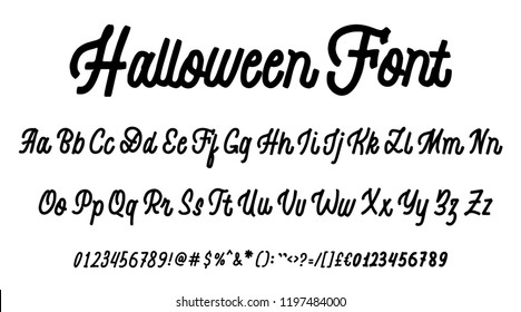 Halloween Font. Hand drawn typeface set isolated on white. Vector logo font. Typography alphabet for your designs: logo, typeface, card, wedding invitation.