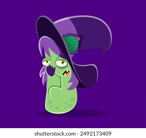 Halloween font, letter F of cartoon witch character for kids spooky ABC alphabet, vector typography. Halloween font type or typeface of witch in hat in shape of letter F for holiday horror alphabet