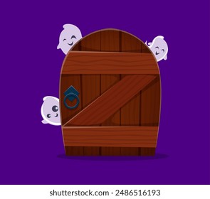 Halloween font, letter Z with funny spooky ghosts, vector cartoon horror alphabet type. Halloween font or kids ABC letter Z in shape of haunted door with cute boo ghosts for horror comic typeface