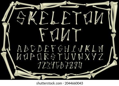 Halloween font made of various human bones. Vector illustration.