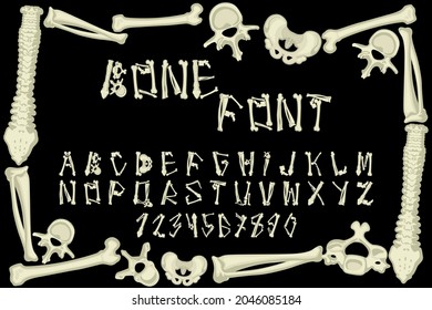 Halloween font made of various human bones. Vector illustration.