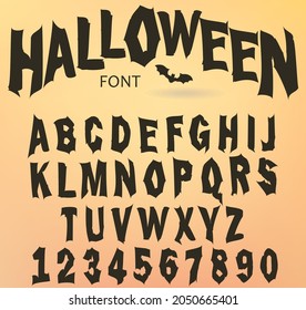 Halloween font, Original Typeface, Scary creepy alphabet, Dirty Letters, for holiday party. Vector