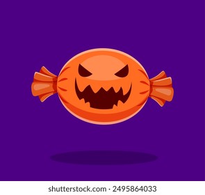 Halloween font, pumpkin dash or punctuation mark for horror alphabet, cartoon vector. Halloween font punctuation sign of dash or hyphen as scary pumpkin candy character with creepy laughing grim smile