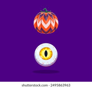 Fuente de Halloween, ojo de calabaza y zombi en tipo de alfabeto fantasmagórico, tipografía de Vector de dibujos animados. Signo de puntuación de fuente de Halloween o signo de dos puntos como calabaza espeluznante y ojo monstruo para las letras de texto de miedo de vacaciones