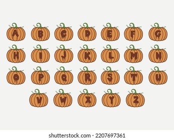 Halloween Font. Typography Alphabet With Pumpkin Illustrations. Type Design For Halloween Party Celebration. Halloween Vibes, Sppooky Vibes. Vector Eps 10 