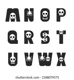 Halloween font. Typography alphabet with skull spooky and horror illustration. Design Type for holiday party celebration. Design vector fonts.