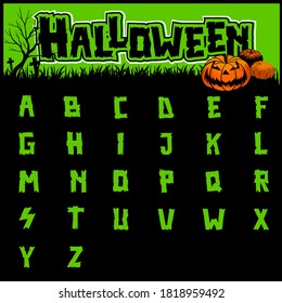 Halloween Font, Vintage Hand Drawn Retro Styled.  Cute and Spooky Lettering. Use Comic Books and Scary Movie Posters. Vector Illustration