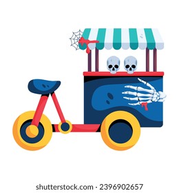Halloween food cart flat icon 