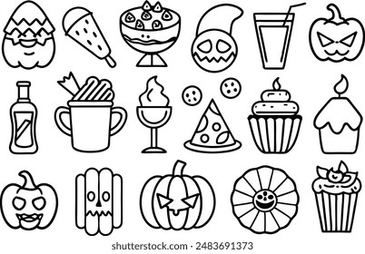 Halloween food and drink icon set. Line Icon. Editable Stroke.