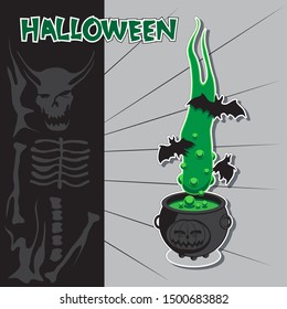 Halloween food pot sticker on grey isolated background. Festive card background element design. Vector image. eps 10