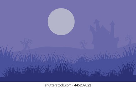 Halloween foogy castle and moon vector illustration