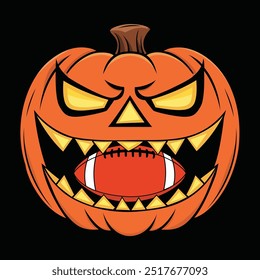 Halloween Football in Pumpkin Mouth Illustration