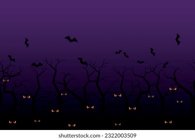 Halloween forest with eyes seamless pattern. Colored vector iluustration. 