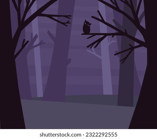 Halloween Forest Night Owl On Tree Background Illustration Vector