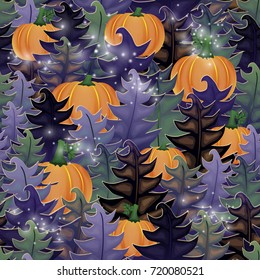 Halloween forest seamless pattern, vector illustration