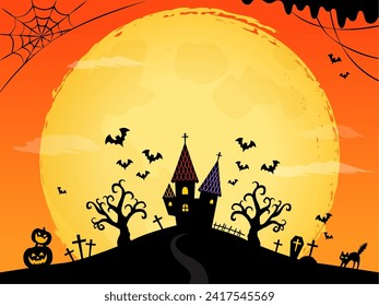 Halloween frame background big full moon orange