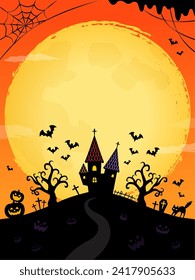 Halloween frame background big full moon orange vertical (3:4)