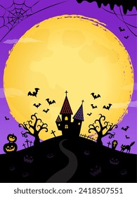 Halloween frame background big full moon purple vertical (3:4)
