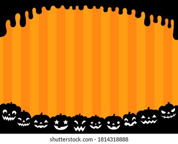 Halloween-Rahmen und Hintergrund-Illustration (Kürbis, nebeneinander angeordnet / tropfschwarze Farbsilhouette)
