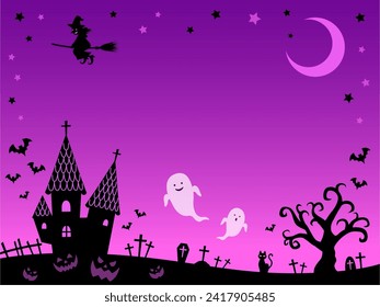 Halloween frame background silhouette ghost and witch purple