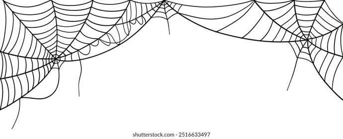 Halloween, frame and background with spider's web. Scary and dirty cobweb isolated on white background