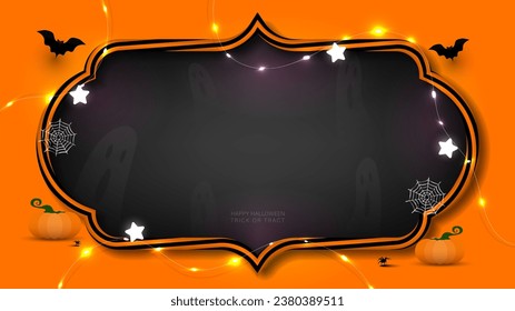 Halloween frame background. Text space with Halloween decoration festive on black, orange background.