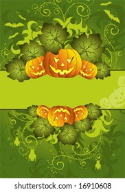 Halloween frame with bat and pumpkin, element for design, vector illustration