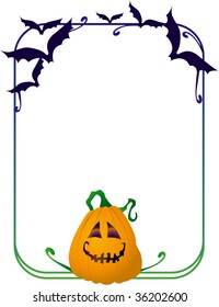 Halloween frame with bats and pumpkin