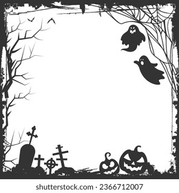 Halloween frame border silhouette with halloween elements
