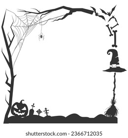Halloween frame border silhouette with halloween elements