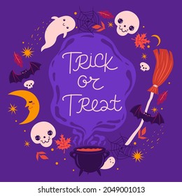 Halloween frame with cute elements. Vector graphics.