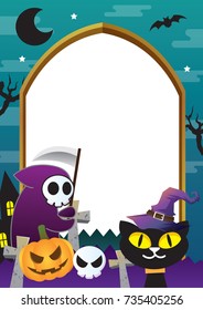 halloween frame design green and cat theme