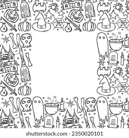 Marco de Halloween. Fondo de Doodle Halloween con lugar para texto