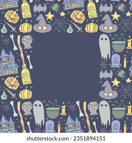Marco de Halloween. Fondo de Doodle Halloween con lugar para texto