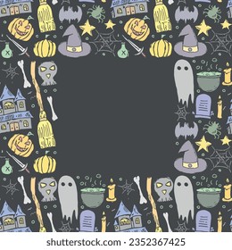 Halloween frame. Doodle Halloween background with place for text