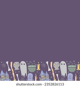 Halloween frame. Doodle Halloween background with place for text