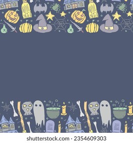 Halloween frame. Doodle Halloween background with place for text