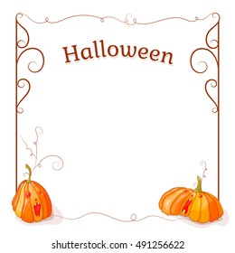 Halloween frame. Flashy pumpkins with red eyes. Vector illustration.