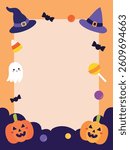 Halloween Frame. Happy Halloween card vector. Halloween party invitation card, party posters, flyers. Halloween pumpkin Trick or Treat social media post. Spooky ghost. Jack o lantern.