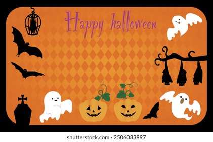 Halloween frame illustration of ghosts and bats flying