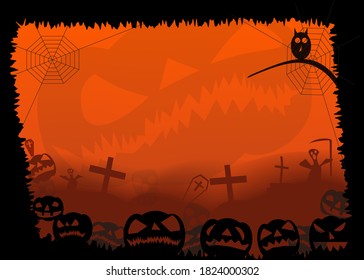 Halloween frame.
Illustration Halloween frame with pumpkins, ghosts, owls, graves and cobwebs. The EPS file is available.