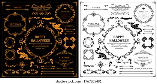 Halloween frame material, October, antique decoration, vintage pattern, plant ivy