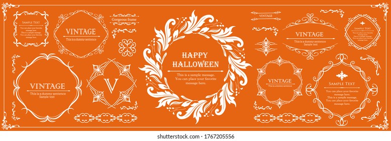 Halloween frame material, October, antique decoration, vintage pattern, plant ivy