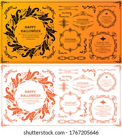 Halloween frame material, October, antique decoration, vintage pattern, plant ivy