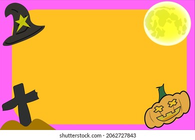 Halloween frame of moon witch hat cross tombstone jack o lantern