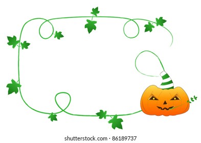 Halloween frame with orange funny pumpkin and green rod