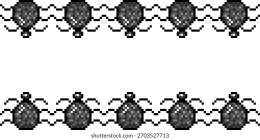 Marco de Halloween. Diseño del marco del Vector del arte del pixel del fondo blanco aislado negro de la araña del pixel. Diseño de Plantilla de marco de Halloween vacío. EPS 10